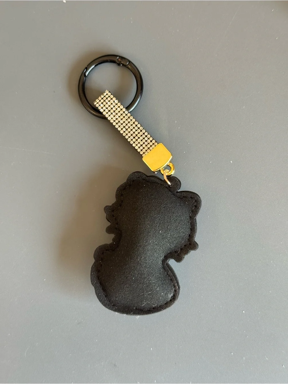 Rhinestone Strawberry HK Kitty Cartoon Character Keychain Bag Charm (Black)